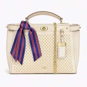 Coach Gramercy Studded Satchel – Chalk Leather with Gold Accents